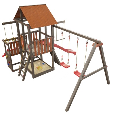 Детская деревянная игровая площадка Сибирика с 2-я горками (UT)