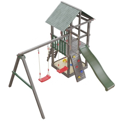 Детская деревянная игровая площадка Сибирика с сеткой (UE)